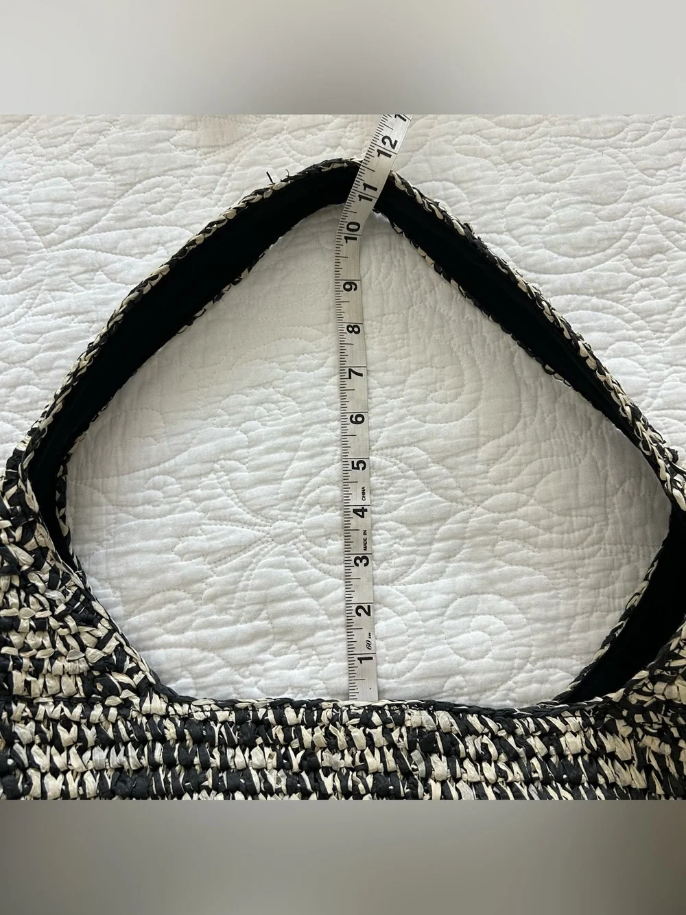 Banana Republic Marled Raffia Tote Bag Straw Hobo Purse Black White Slouchy Boho